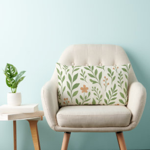 Minimalist Botanical Pattern with Green Leaves Lumbar Pillow