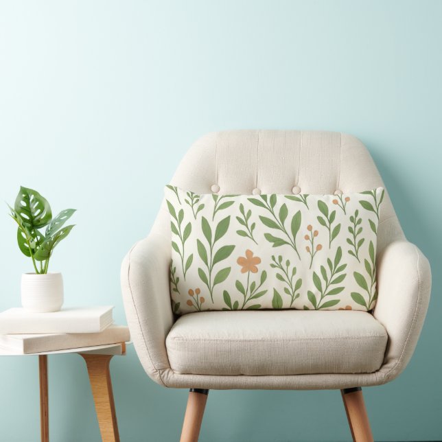 Minimalist Botanical Pattern with Green Leaves  Lumbar Pillow (Chair)