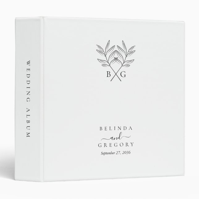 Minimalist Botanical Rustic Monogram Wedding Album Binder (Front/Spine)