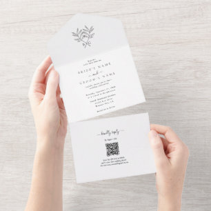 Minimalist Botanical Rustic Monogram Wedding All In One Invitation