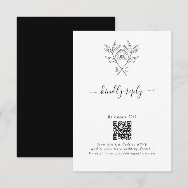 Minimalist Botanical Rustic Monogram Wedding Enclosure Card (Front/Back)