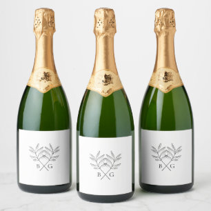 Minimalist Botanical Rustic Monogram Wedding Sparkling Wine Label