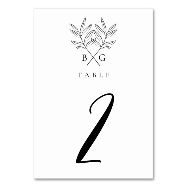 Minimalist Botanical Rustic Monogram Wedding Table Number (Front)