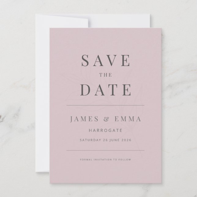 Minimalist Botanical Save the Date Dusky Rose (Front)