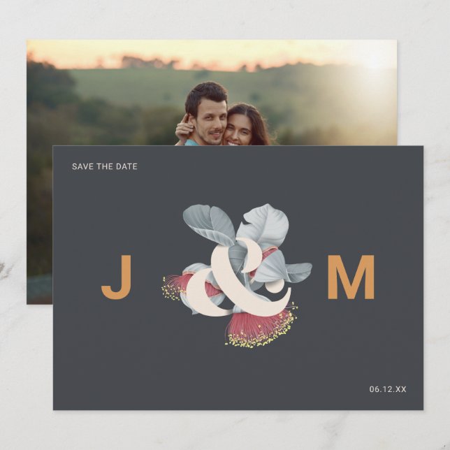 Minimalist Botanical Save the Date with Photo (Front/Back)