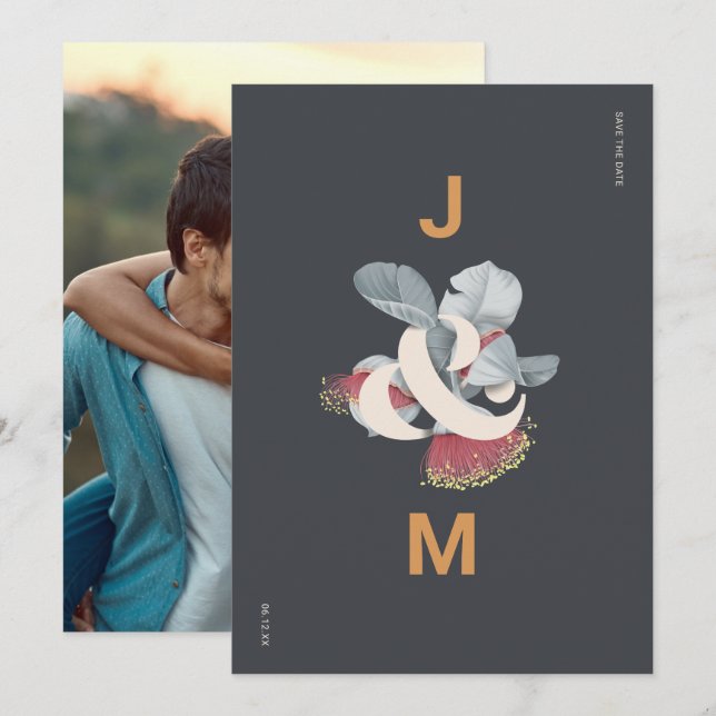 Minimalist Botanical Save the Date with Photo (Front/Back)