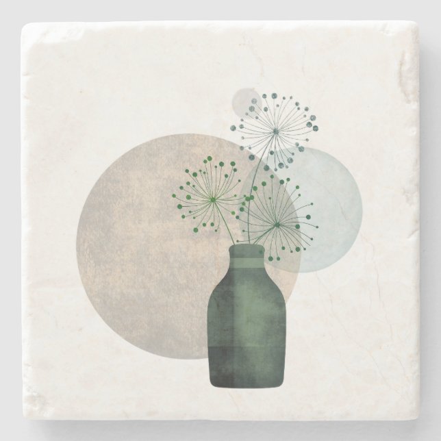 Minimalist Botanical Scandinavian Home Decor Boho Stone Coaster (Front)