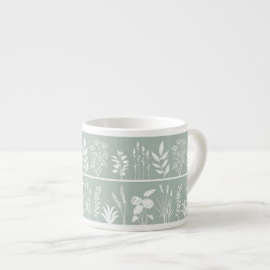Minimalist Botanical Silhouette Stripe Sage Green Espresso Cup