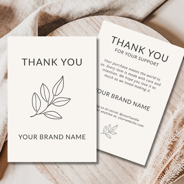 Minimalist Botanical Small Business Handcrafted Thank You Card (Creator Uploaded)