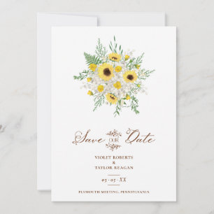 Minimalist Botanical Sunflowers Bouquet Wedding Save The Date