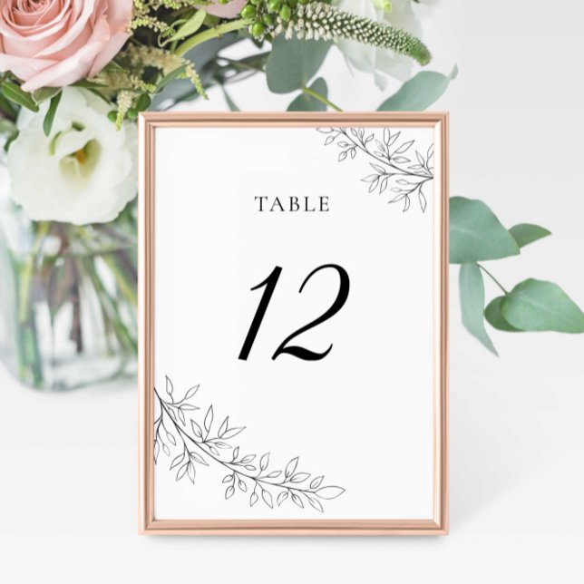 Minimalist Botanical Wedding Black White Elegant Table Number (Creator Uploaded)