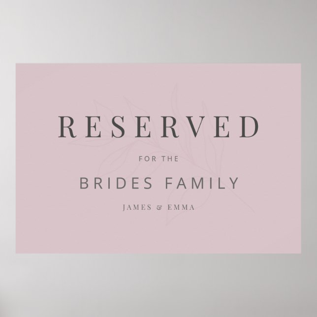 Minimalist Botanical Wedding Sign Dusky Rose (Front)