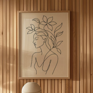Minimalist Botanical Woman Line Art Print