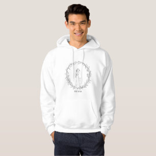 Minimalist Botanical Wreath Line Art Couple Hoodie