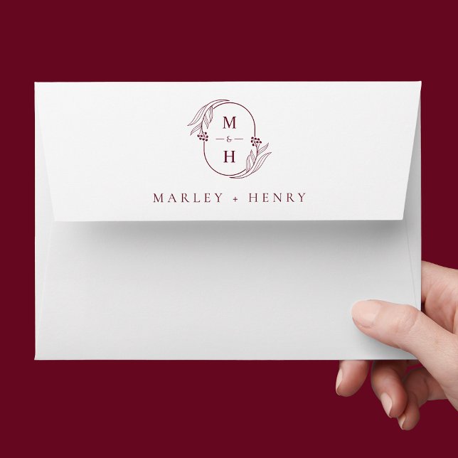 Minimalist Botanical Wreath Monogram Wedding Envelope (Creator Uploaded)