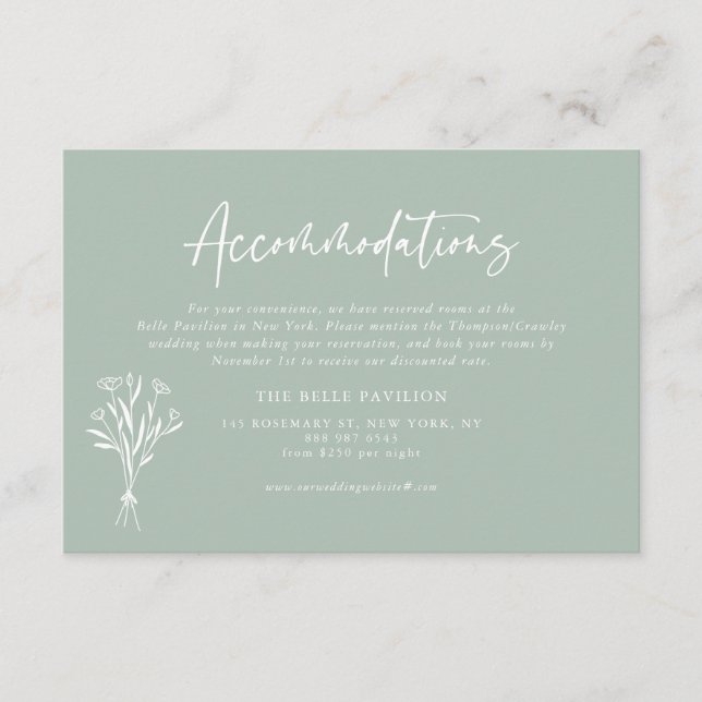 Minimalist Botanicals Sage Green Accommodations Enclosure Card (Front)