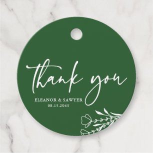 Minimalist Bouquet Emerald Green Wedding Thank You Favour Tags