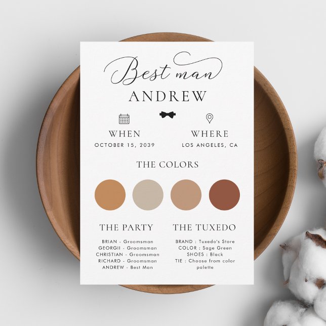 Minimalist Bow Tie Best Man Wedding Info Card (Creator Uploaded)