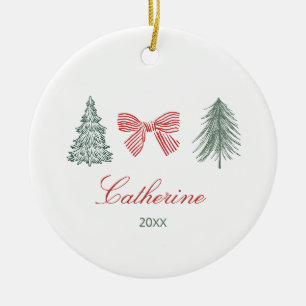 Minimalist Bow & Tree Design Custom Keepsake Ceramic Ornament