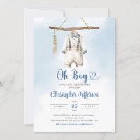 Minimalist Boy Blue and White Clothes Baby Shower