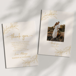 Minimalist Branch Leaf Custom Picture Wedding Thank You Card