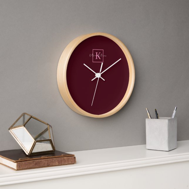 Minimalist Branding Logo Burgundy Pink Monogram Clock (Office)