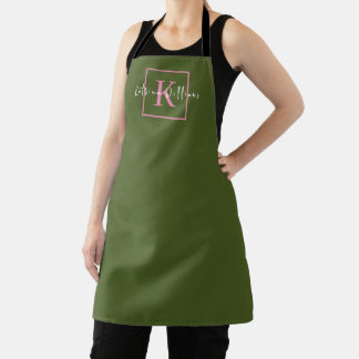 Minimalist Branding Logo Moss Green Pink Monogram Apron