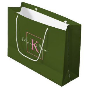 Minimalist Branding Logo Moss Green Pink Monogram Large Gift Bag