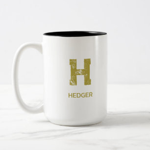 MINIMALIST BRASS ONE LETTER MONOGRAM NAME WHITE Two-Tone COFFEE MUG