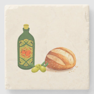 Minimalist Bread and Olive Oil  Stone Coaster