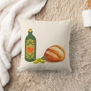 Minimalist Bread and Olive Oil Throw Pillow