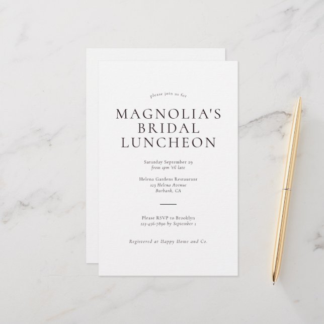 Minimalist Bridal Luncheon Budget Linen Invitation (Front/Back In Situ)