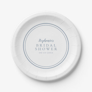 Minimalist Bridal Shower Dusty Blue Simple Paper Plate