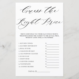 Minimalist Bridal Shower Guess Right Price Game
