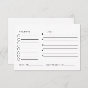 Minimalist bridal shower recipe request  enclosure card