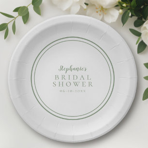 Minimalist Bridal Shower Sage Green Simple Paper Plate
