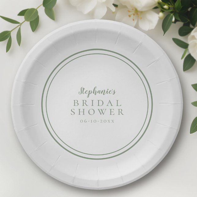 Minimalist Bridal Shower Sage Green Simple Paper Plate (Minimalist Bridal Shower Sage Green Simple Paper Plates)