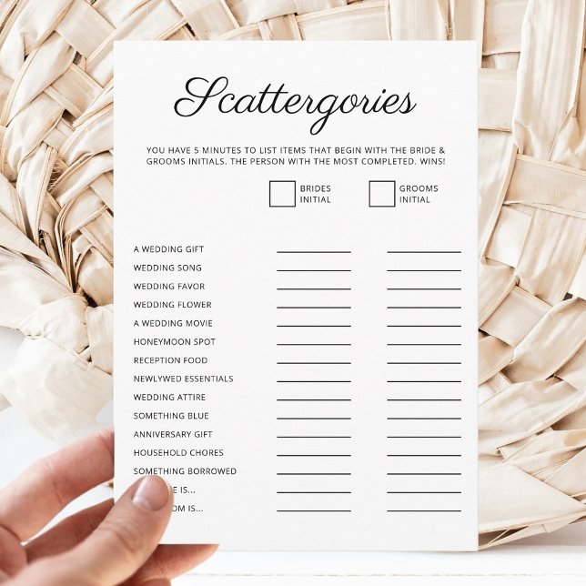 Minimalist Bridal Shower Script Scattergories Game Holiday Card (Creator Uploaded)