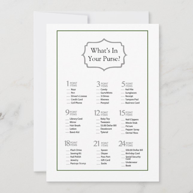 Minimalist Bridal Shower What’s In Your Purse Invitation (Front)
