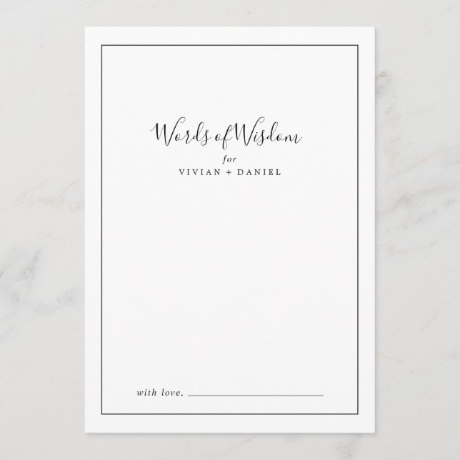 Minimalist Bridal Shower Words of Wisdom Advice Card (Front)