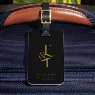 Minimalist Bride & Groom Wedding Monogram Travel Luggage Tag