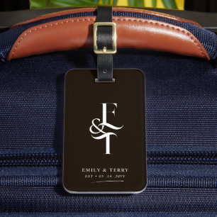 Minimalist Bride & Groom Wedding Monogram Travel Luggage Tag