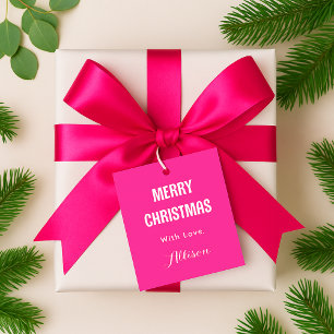 Minimalist Bright Pink Retro Merry Christmas Favour Tags
