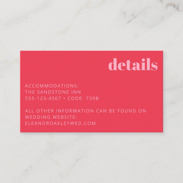 Minimalist Bright Red Pink Modern Wedding Details Enclosure Card (Front)