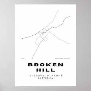 Minimalist Broken Hill Map with Coordinates Poster