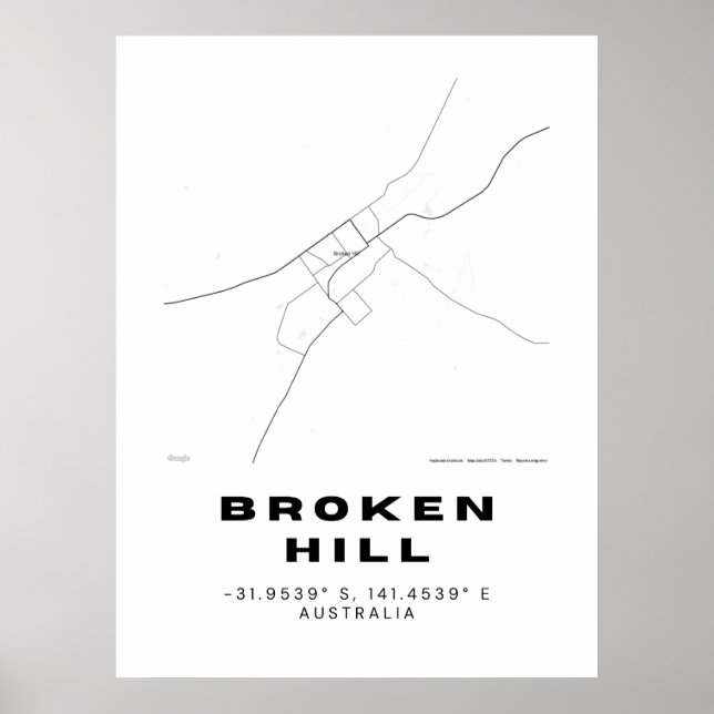 Minimalist Broken Hill Map with Coordinates Poster (Front)