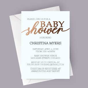 Minimalist Bronze and Blue Elegant Baby Shower Invitation