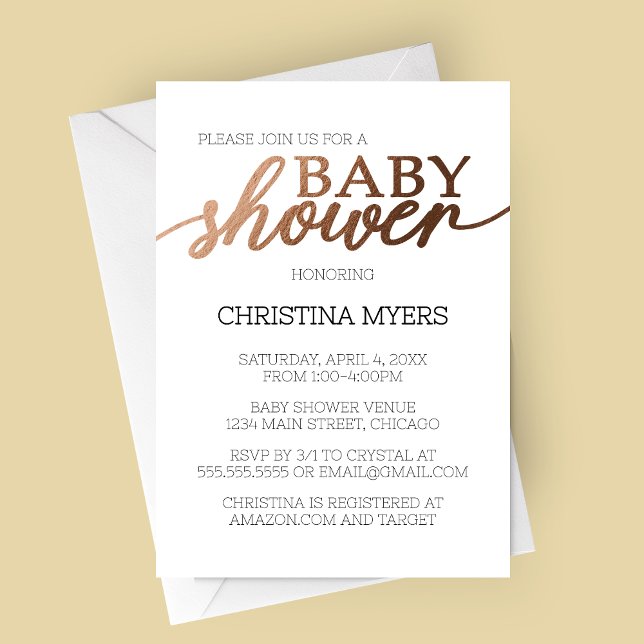 Minimalist Bronze Elegant Baby Shower Invitation (Elegant Bronze Baby Shower Invitation)