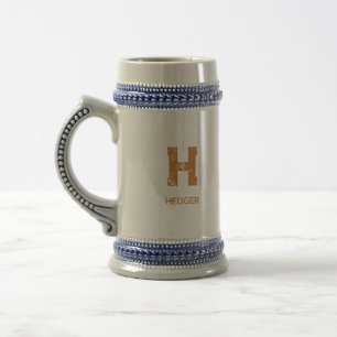 MINIMALIST BRONZE ONE LETTER MONOGRAM NAME BROWN BEER STEIN