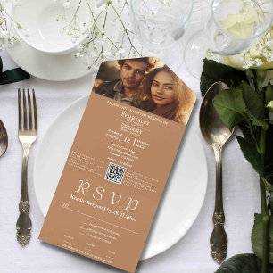 Minimalist Bronze Rust Ivory Photo QR Code Email All In One Invitation